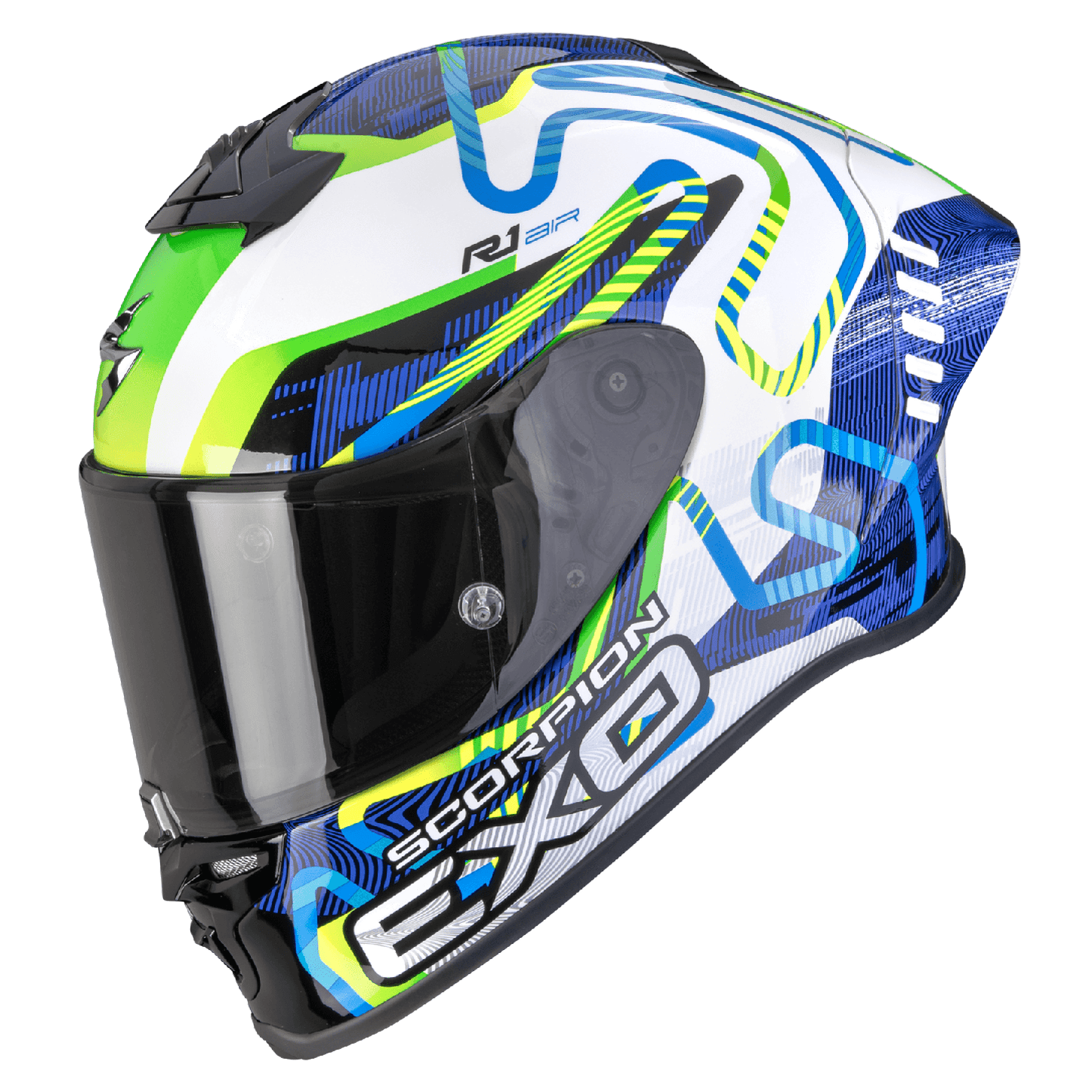 Scorpion EXO-R1 EVO II AIR CORNERING Weiß-Blau-Grün