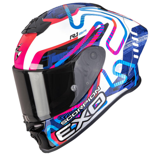 Scorpion EXO-R1 EVO II AIR CORNERING Weiß-Blau-Rosa