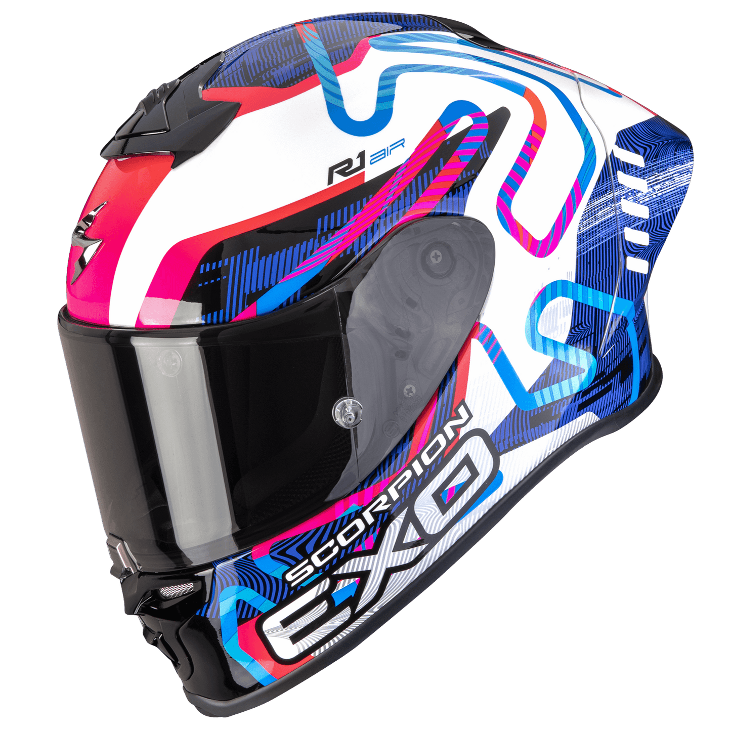 Scorpion EXO-R1 EVO II AIR CORNERING Weiß-Blau-Rosa