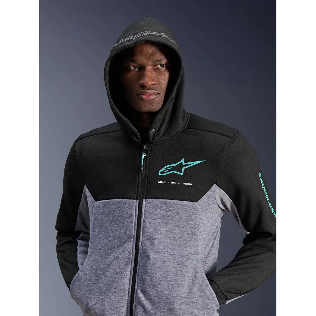 Alpinestars Chrome V2 Sport Hoodie | Black Gray Heather Turquoise