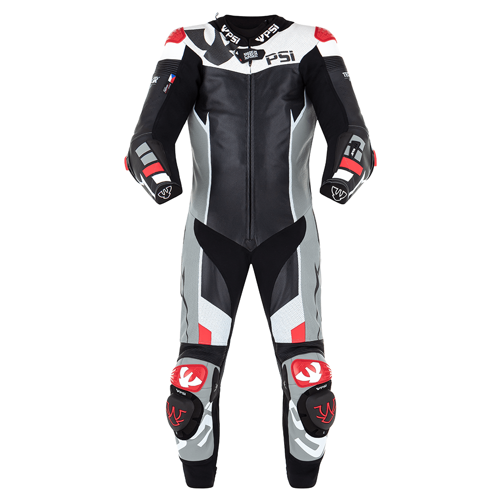 PSI BETA Einteiler Lederkombi Herren Schwarz-grau-weiss-rot