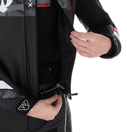 PSI DELTA Zweiteiler Lederkombi Herren Schwarz-rot-weiss