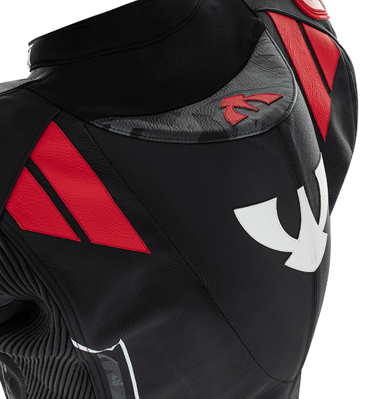 PSI DELTA Zweiteiler Lederkombi Herren Schwarz-rot-weiss